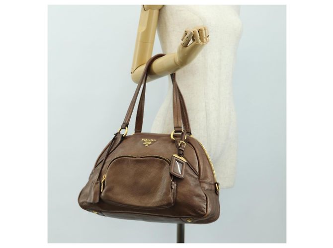 PRADA Ready Lock Shoulder Tote Bag Leather Brown Gold BL0557 - vista 29