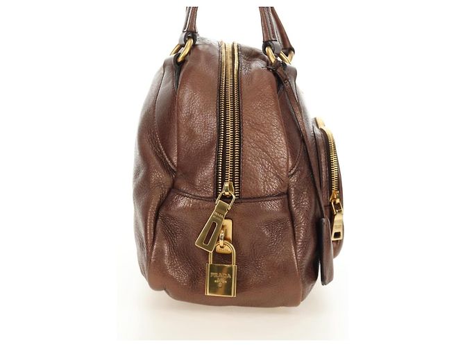 PRADA Ready Lock Shoulder Tote Bag Leather Brown Gold BL0557 - vista 4