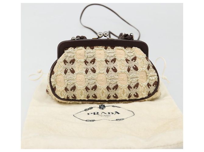 PRADA Coin Purse Shoulder Pouch Canvas Beige Silver - vista 12