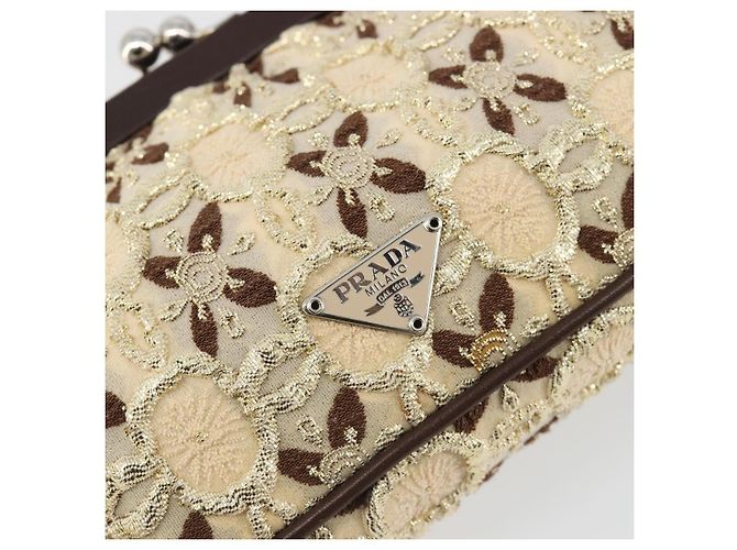 PRADA Coin Purse Shoulder Pouch Canvas Beige Silver - vista 19