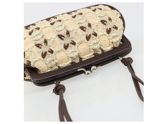 PRADA Coin Purse Shoulder Pouch Canvas Beige Silver - vista 6