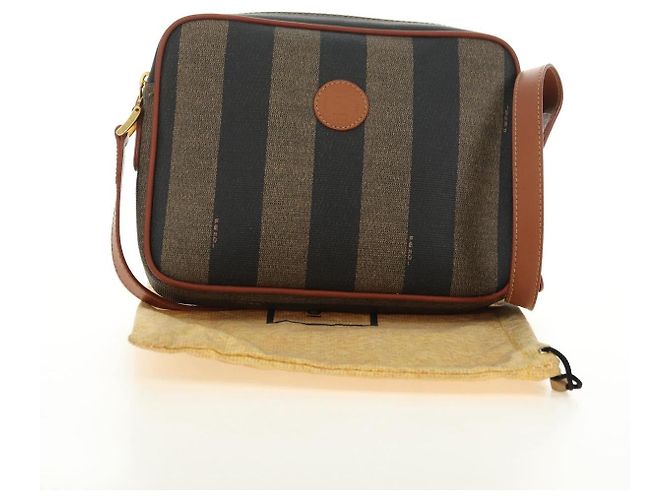 FENDI Pecan Canvas Shoulder Bag PVC Brown Black - vista 12