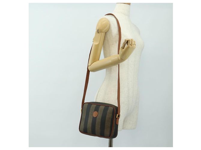 FENDI Pecan Canvas Shoulder Bag PVC Brown Black - vista 25