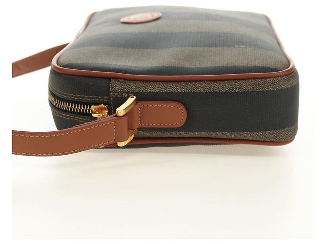 FENDI Pecan Canvas Shoulder Bag PVC Brown Black - vista 3