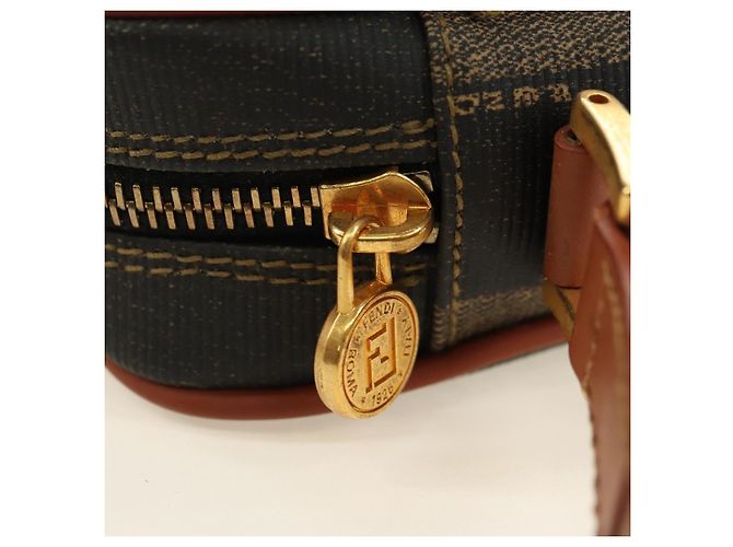 FENDI Pecan Canvas Shoulder Bag PVC Brown Black - vista 9
