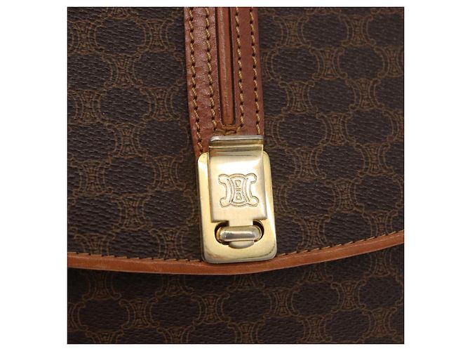 Céline CELINE Macadam Canvas Shoulder Bag PVC Leather Brown Gold - vista 17