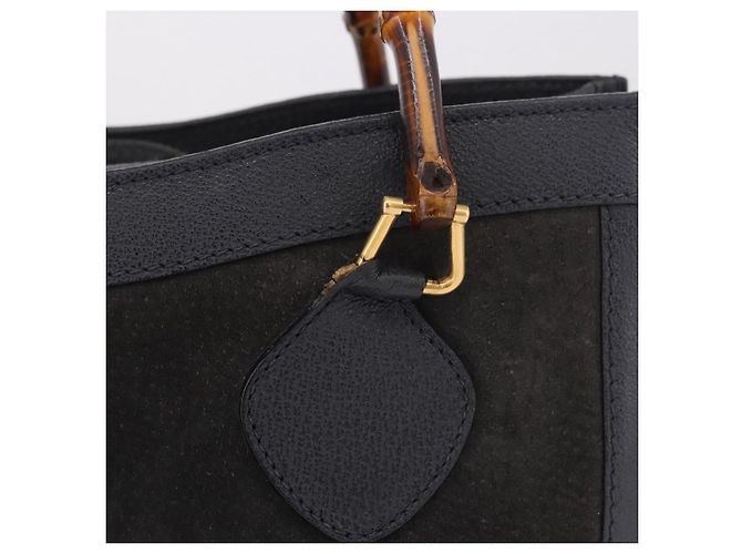 GUCCI Bamboo Tote Bag Suede Black Gold 002 2853 0260 0 - vista 3