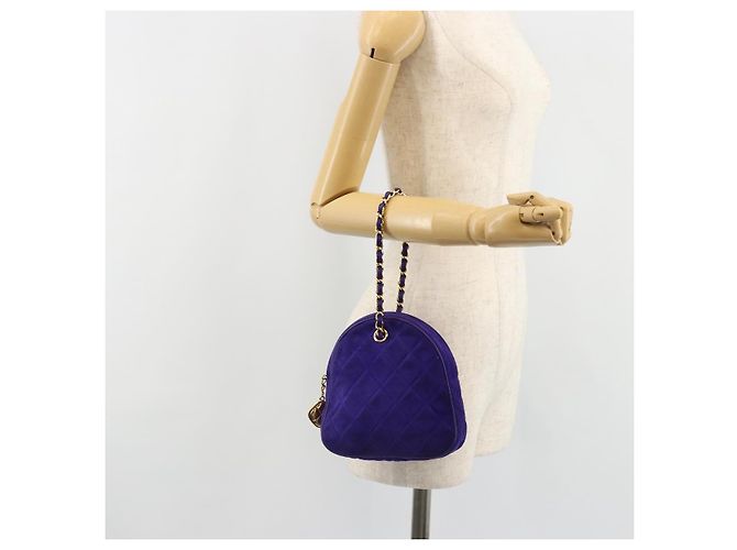CHANEL Matelasse Chain Hand Bag Suede Purple Gold CC - vista 24
