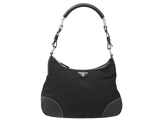 PRADA Shoulder Bag Nylon Leather Black Silver - vista 13
