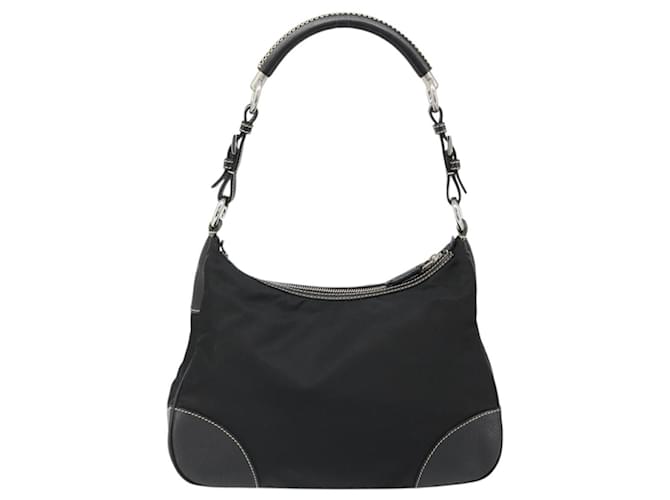 PRADA Shoulder Bag Nylon Leather Black Silver - vista 2