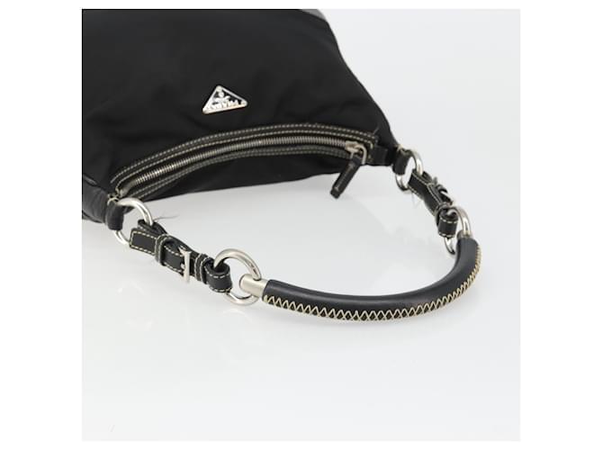 PRADA Shoulder Bag Nylon Leather Black Silver - vista 7