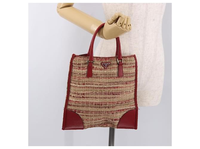 PRADA Hand Bag Tweed Red Silver - vista 26