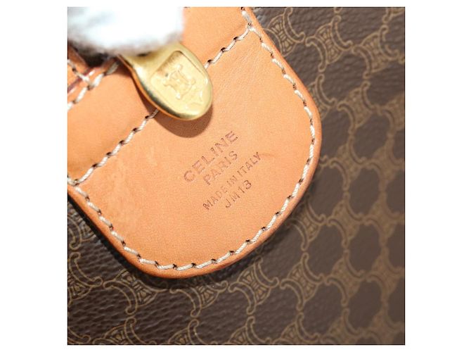 Céline CELINE Bolsa Boston em lona Macadam PVC Couro Castanho Dourado - vista 11