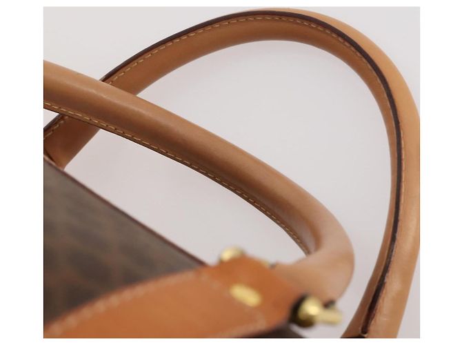 Céline CELINE Bolsa Boston em lona Macadam PVC Couro Castanho Dourado - vista 14