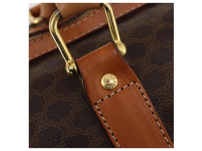Céline CELINE Bolsa Boston em lona Macadam PVC Couro Castanho Dourado - vista 18