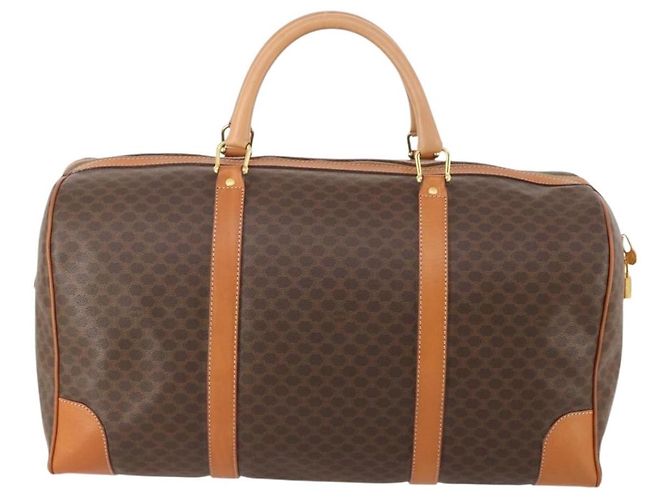 Céline CELINE Bolsa Boston em lona Macadam PVC Couro Castanho Dourado - vista 2