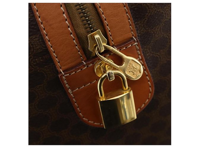 Céline CELINE Bolsa Boston em lona Macadam PVC Couro Castanho Dourado - vista 9