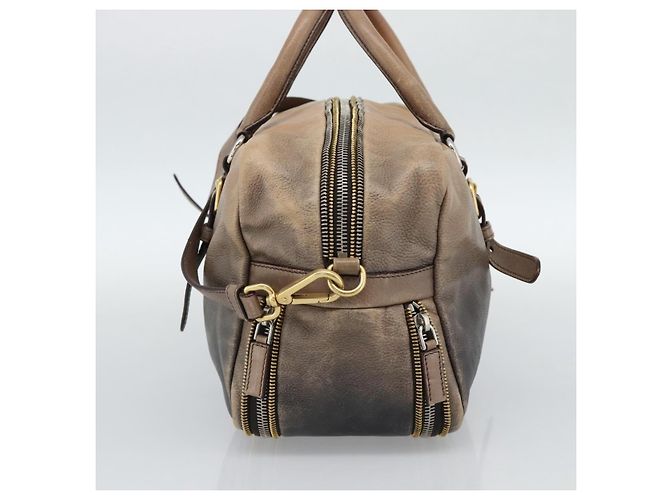 PRADA Hand Bag Leather 2way Beige Gold - vista 4