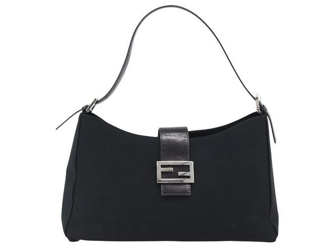 FENDI Mamma Baguette Shoulder Bag Cotton jersey Black Silver - vista 13