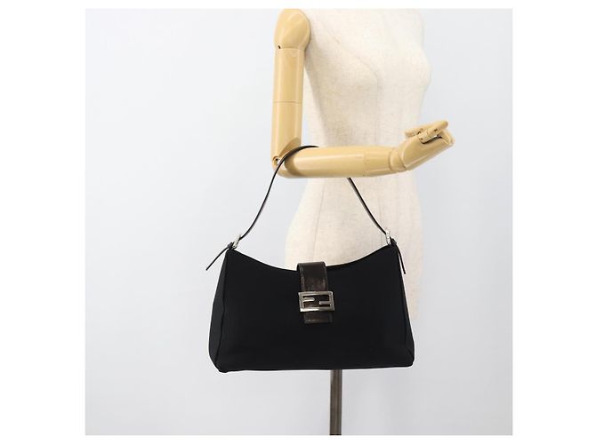FENDI Mamma Baguette Shoulder Bag Cotton jersey Black Silver - vista 25