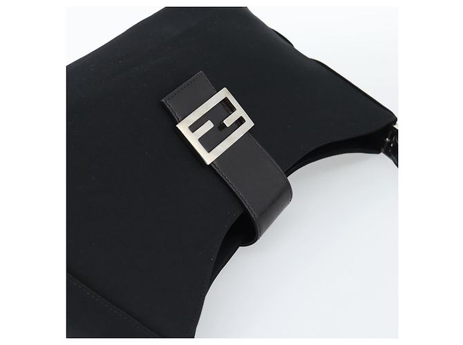FENDI Mamma Baguette Shoulder Bag Cotton jersey Black Silver - vista 6