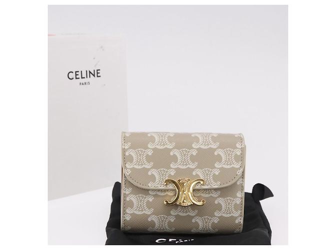 Céline CELINE Triomphe 3 Fold Wallet PVC Beige Gold - vista 12