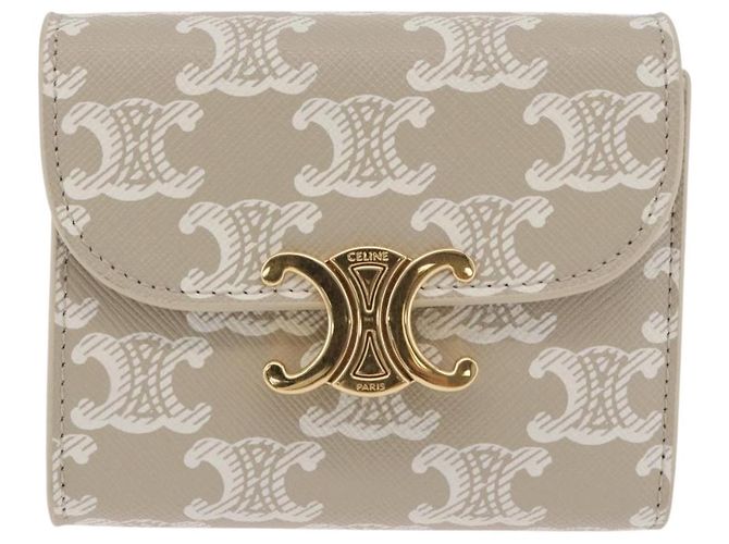 Céline CELINE Triomphe 3 Fold Wallet PVC Beige Gold - vista 13