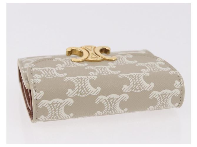 Céline CELINE Triomphe 3 Fold Wallet PVC Beige Gold - vista 5