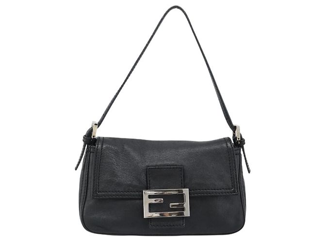 FENDI Mamma Baguette Shoulder Bag Leather Black Silver - vista 13