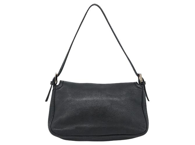 FENDI Mamma Baguette Shoulder Bag Leather Black Silver - vista 2