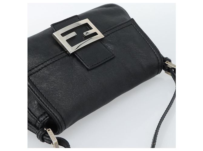 FENDI Mamma Baguette Shoulder Bag Leather Black Silver - vista 6