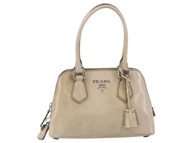 PRADA Hand Bag Patent leather Beige Silver - vista 13