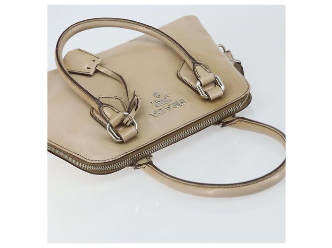 PRADA Hand Bag Patent leather Beige Silver - vista 6