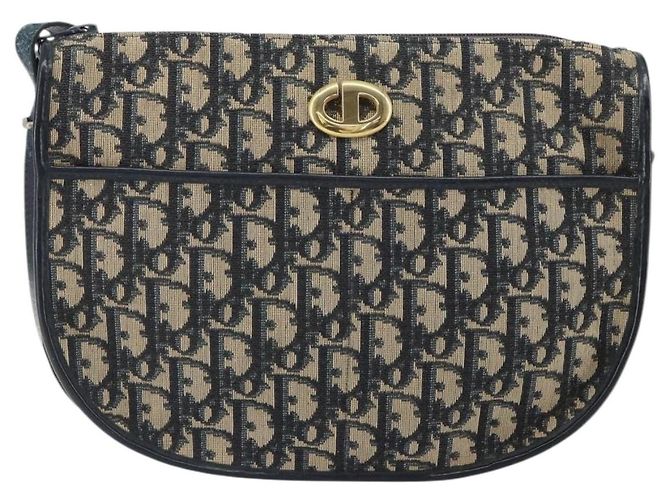 Christian Dior Trotter Canvas Shoulder Bag Navy Gold - vista 13