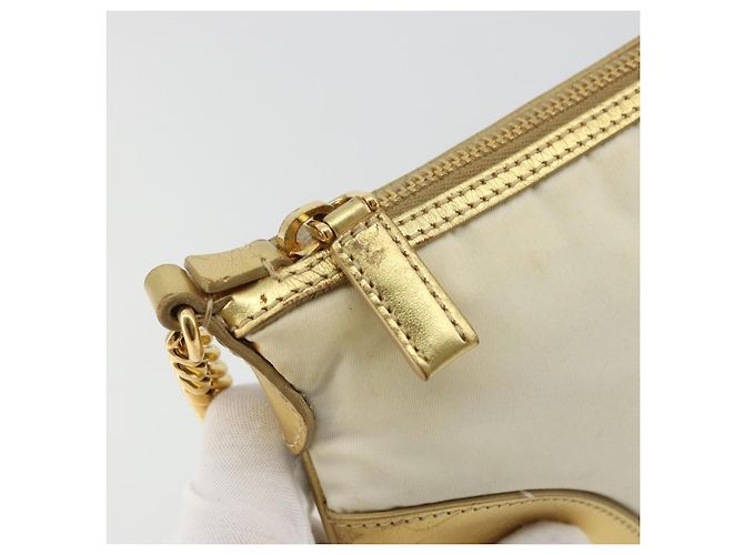 PRADA Chain Shoulder Bag Nylon White Gold - vista 10