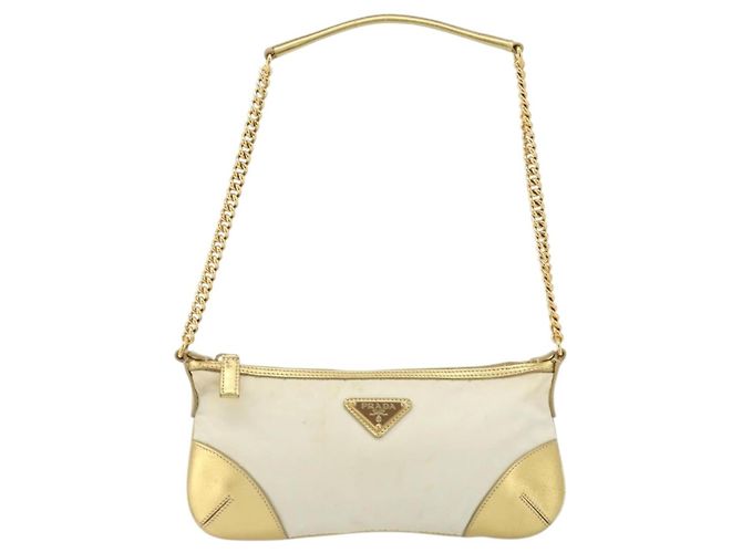 PRADA Chain Shoulder Bag Nylon White Gold - vista 13
