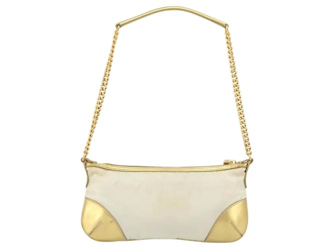PRADA Chain Shoulder Bag Nylon White Gold - vista 2