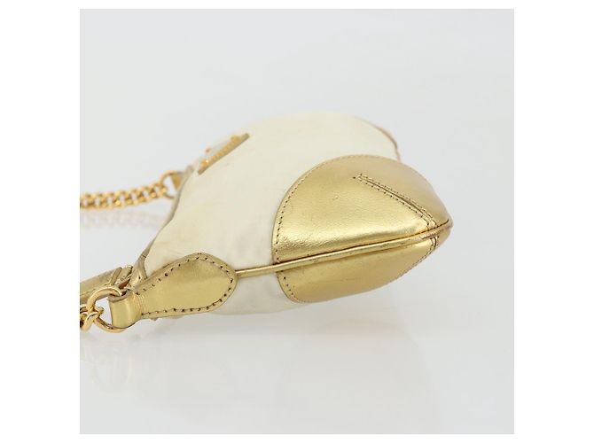 PRADA Chain Shoulder Bag Nylon White Gold - vista 4