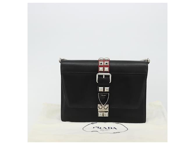 PRADA Electra Studs Shoulder Bag Leather Black Silver - vista 12
