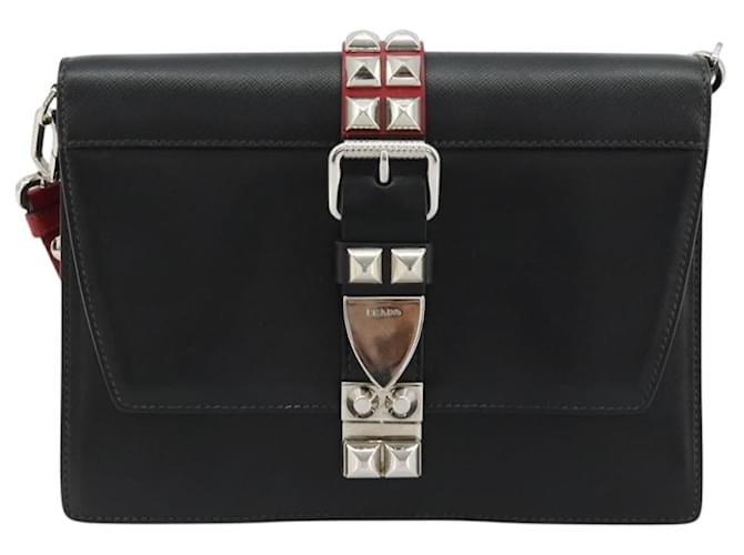 PRADA Electra Studs Shoulder Bag Leather Black Silver - vista 13