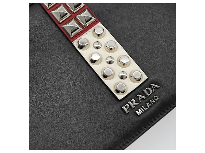 PRADA Electra Studs Shoulder Bag Leather Black Silver - vista 17