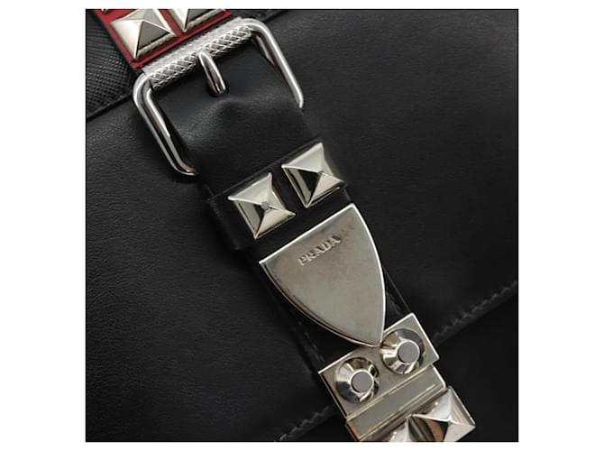 PRADA Electra Studs Shoulder Bag Leather Black Silver - vista 18