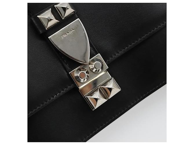 PRADA Electra Studs Shoulder Bag Leather Black Silver - vista 19