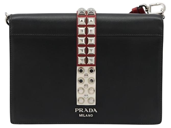 PRADA Electra Studs Shoulder Bag Leather Black Silver - vista 2