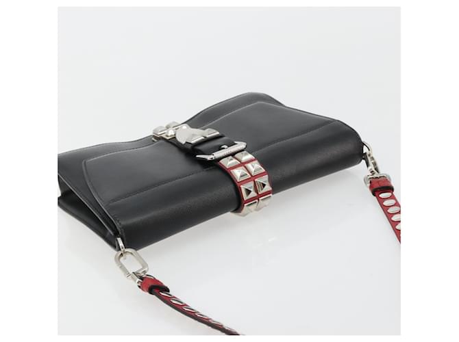 PRADA Electra Studs Shoulder Bag Leather Black Silver - vista 6