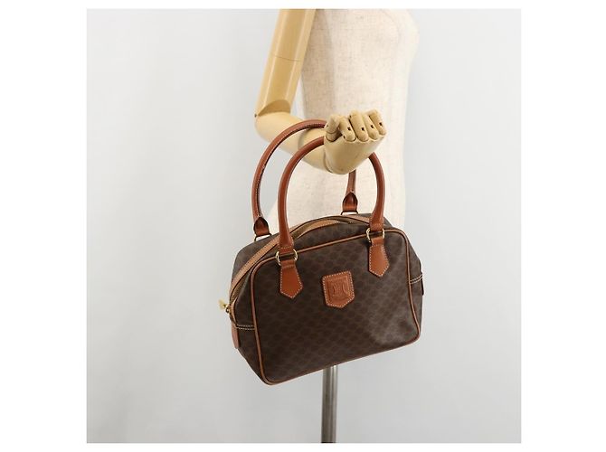 Céline CELINE Macadam Canvas Hand Bag PVC Leather Brown Gold - vista 23