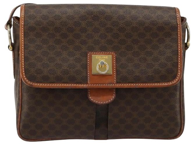 Céline CELINE Macadam Canvas Shoulder Bag PVC Leather Brown Gold - vista 13