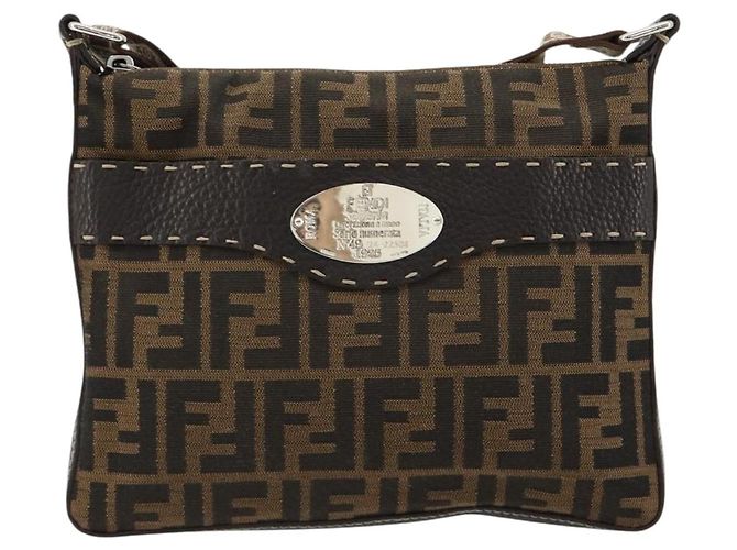 FENDI Zucca Canvas Celeria Shoulder Bag Black Brown - vista 13