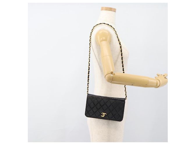 CHANEL Matelasse Chain Shoulder Bag Lamb Skin Black Gold CC - vista 21