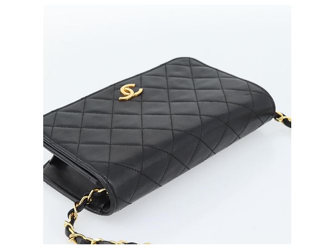 CHANEL Matelasse Chain Shoulder Bag Lamb Skin Black Gold CC - vista 6